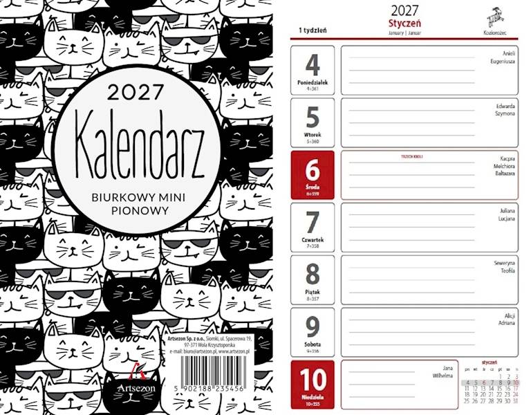 Kalendarz 2027 Artsezon biurkowy 14x9 mini Koty