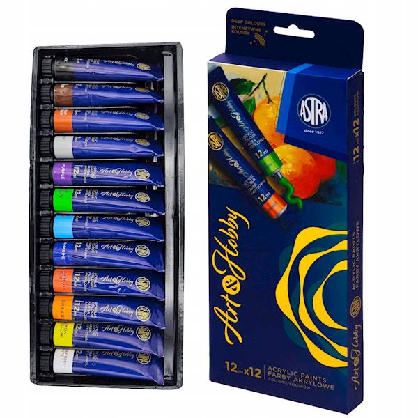 Farby akrylowe 12 kolorów 12ml Astra Art Hobby