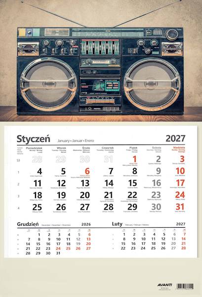 Kalendarz 2027 Avanti Jednodzielny ECO Audio