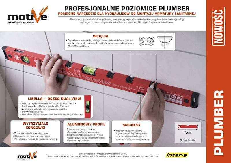 POZIOMICA PLUMBER DLA HYDRAULIKÓW MOTIVE 70cm