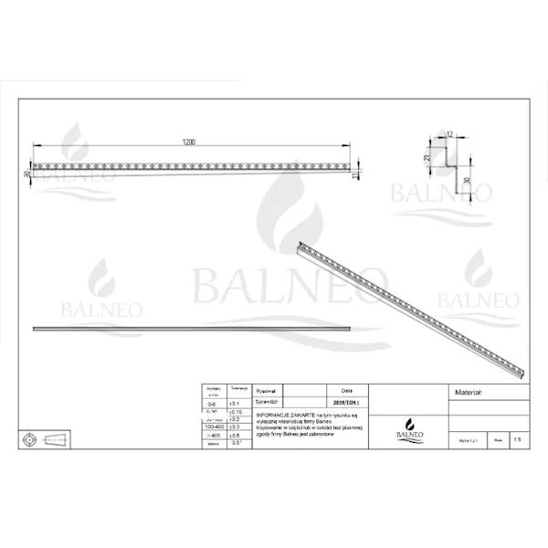 LISTWA SPADKOWA PRZYŚCIENNA INOX LEWA 120CM