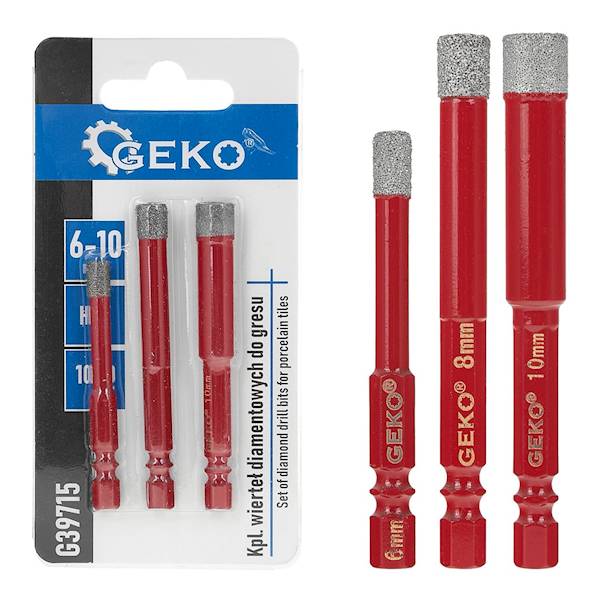 WIERTŁO DIAMENTOWE DO GRESU HEX ZESTAW 6-10MM GEKO