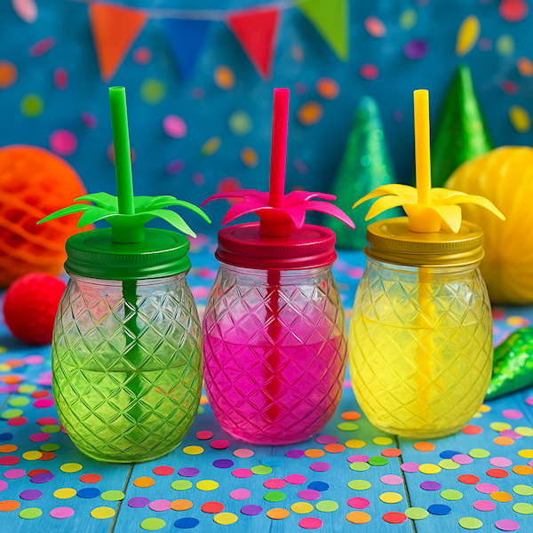 Szklany kubek ze słomką Tropical Ananas 450ml