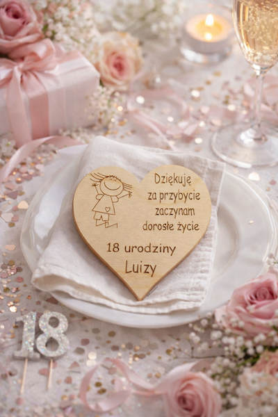 Serce z grawerem magnes na 18stkę, urodziny
