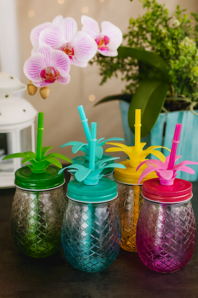 Szklany kubek ze słomką Tropical Ananas 450ml