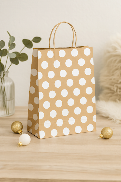 Torebka na prezenty L w kropki 33x25
