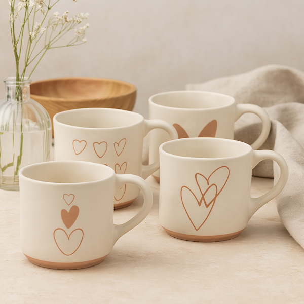 Kubek beżowy w serca, 350ml