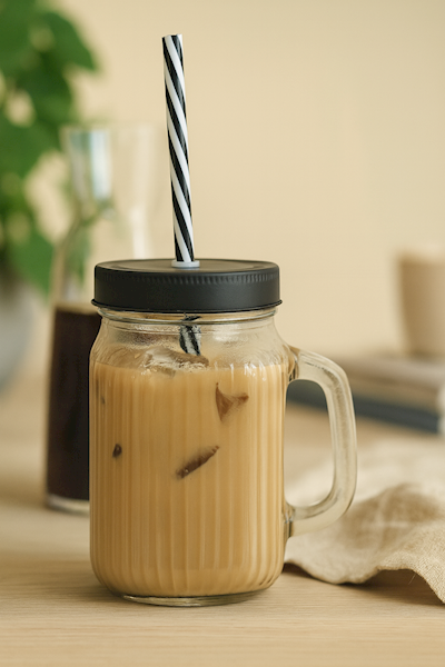 Szklany kubek ze słomką czarny 450ml