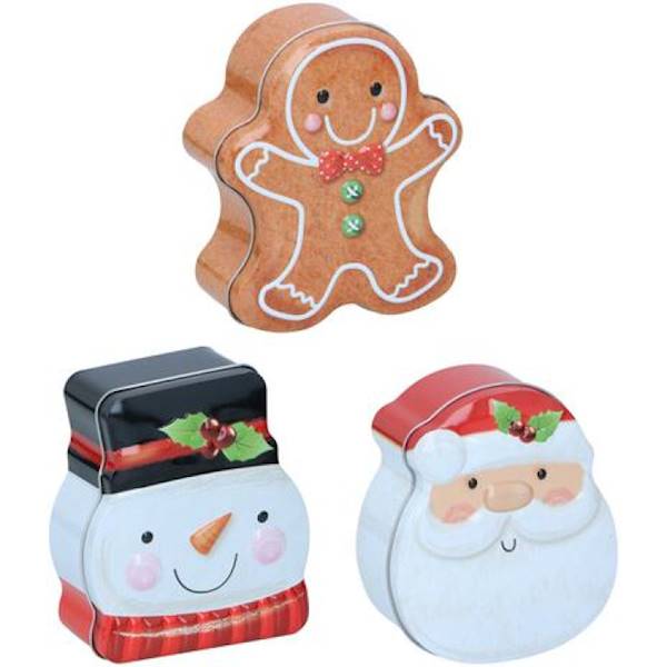 XMAS Puszka świąteczna Mikołaj, Bałwan, Piernik