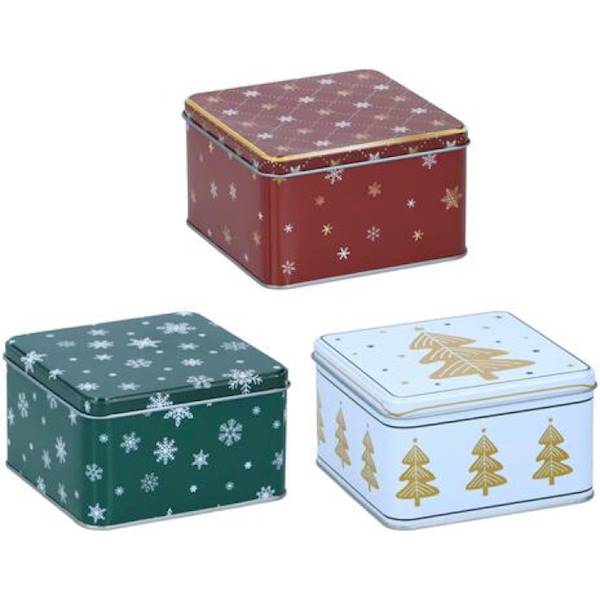 XMAS Puszka świąteczna 12x12 cm, 3 kolory