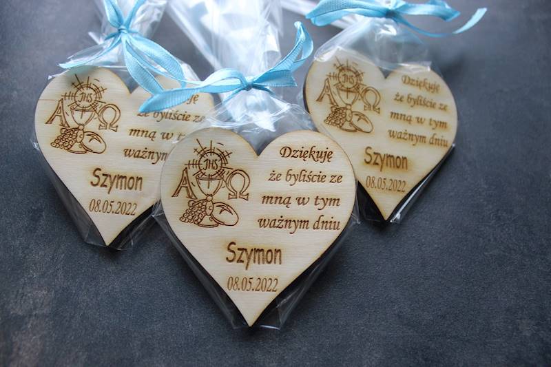 Serce z grawerem magnes na Komunię