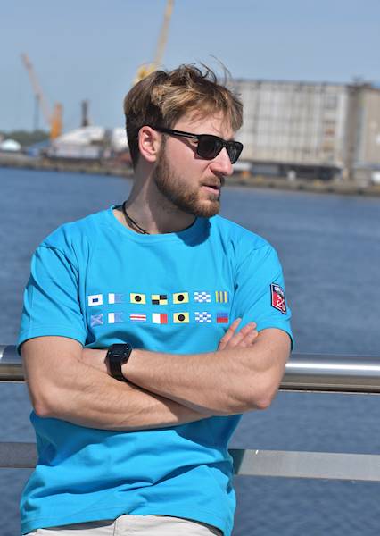 T-shirt Żeglarski ,,Kod Flagowy'' Turkusowy