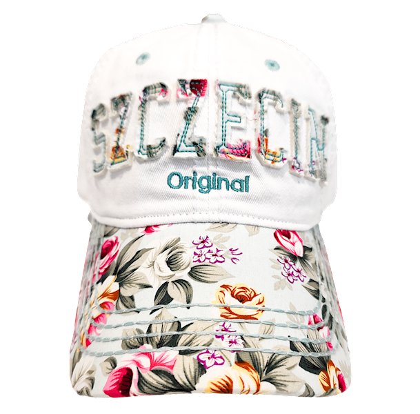 Czapka w Kwiaty Biało-Jasnoniebieska