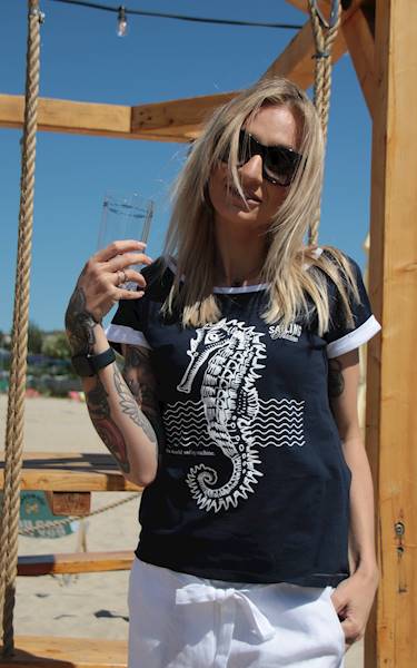 T-shirt seahorse Granatowy damski