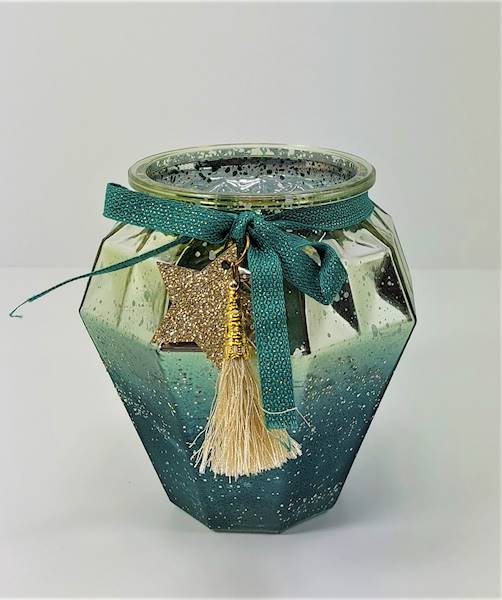 Lampion Szklany Zielono - Złoty 14 Cm