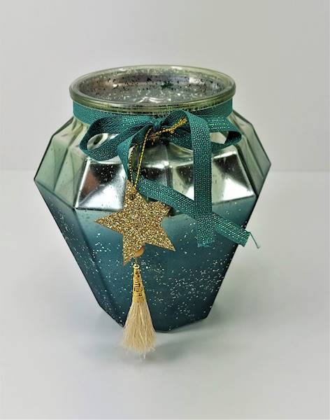 Lampion Szklany Zielono - Złoty 16 Cm