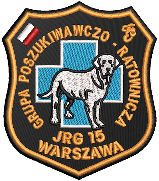 Emblemat haftowany PSP - JRG 15 WARSZAWA - GRUPA POSZUKIWAWCZO-RATOWNICZA