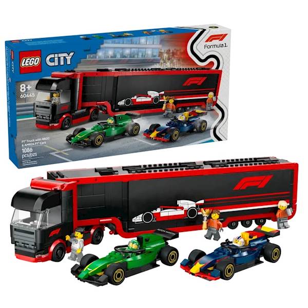 LEGO City 60445 F1 Truck with RB20 AMR24 F1 Cars