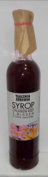 (14) SYROP PŁATKI RÓŻY + MIÓD 500ml TŁOCZNIA ZDROWIA