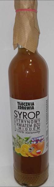(02) SYROP CYTRYNA, KWIAT BZU + MIÓD 500ml TŁOCZNIA ZDROWIA