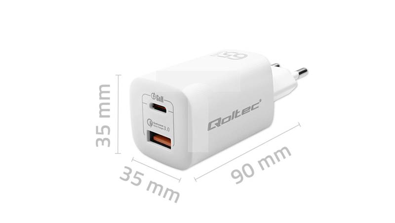 Ładowarka sieciowa Qoltec 65W GaN ultra biała