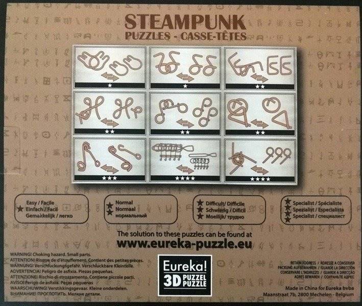 Łamigłowki metalowe 9szt Steampunk Brązowe