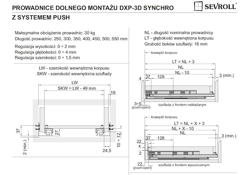 Prowadnica dolnego montażu L-400 DXP-3D synchro z system PUSH