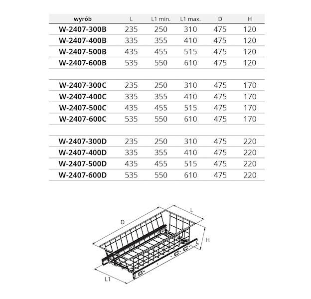 Kosz szufladowy PRESTIGE W-2407 40 B antracyt
