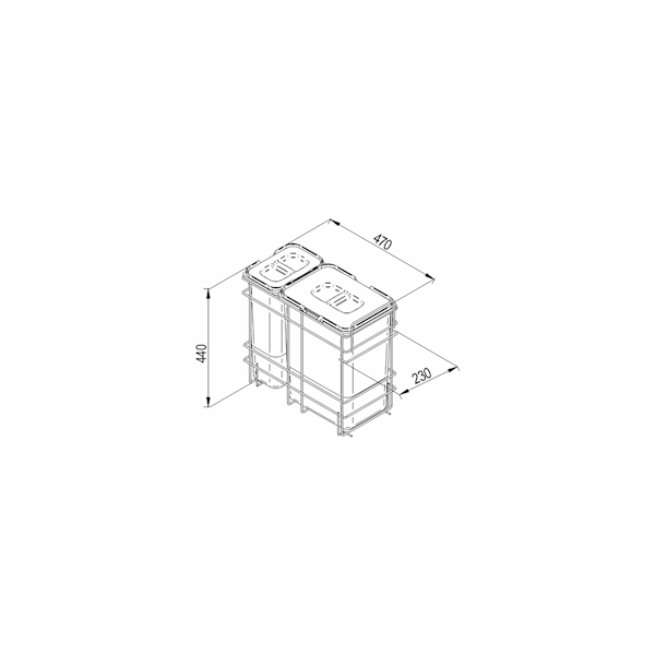 VARIANT MULTI Kosz dolny cargo mini z pojemnikami na odpady 300 (1x20L/1x9L) podwójny L-450 tworzywo sztuczne srebrny DS