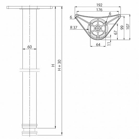 Noga meblowa 60/710 stal szczotkowana/inox (JNW-0003)
