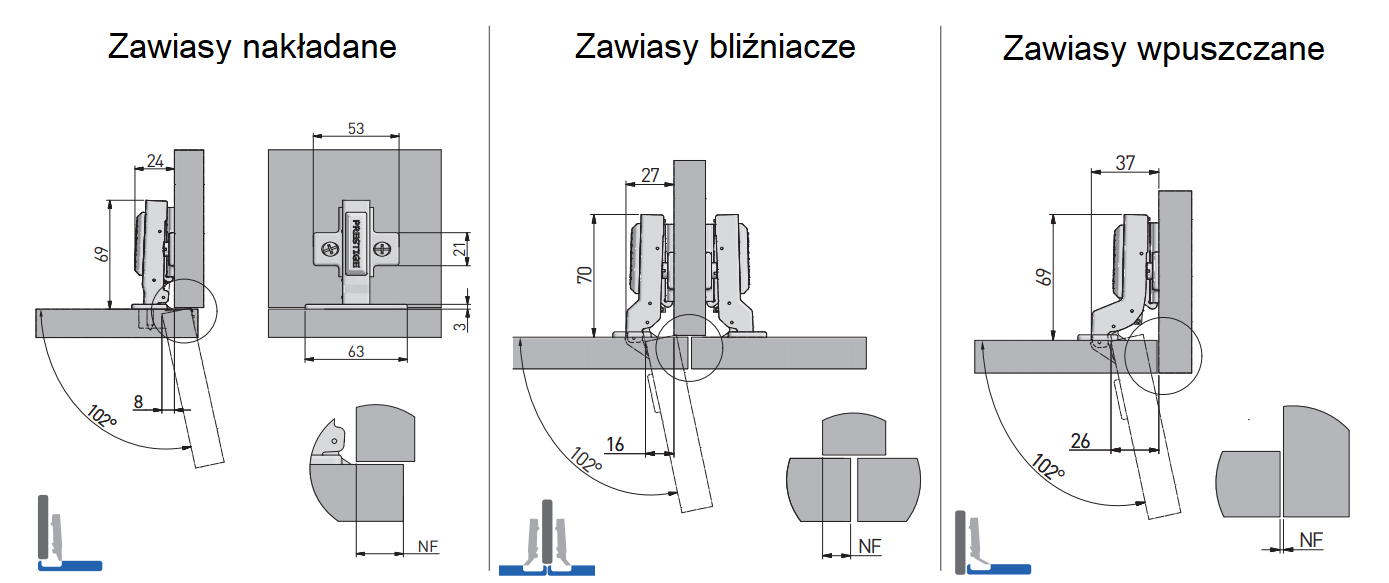 Zawias hydrauliczny nakładany GTV (2SZT)