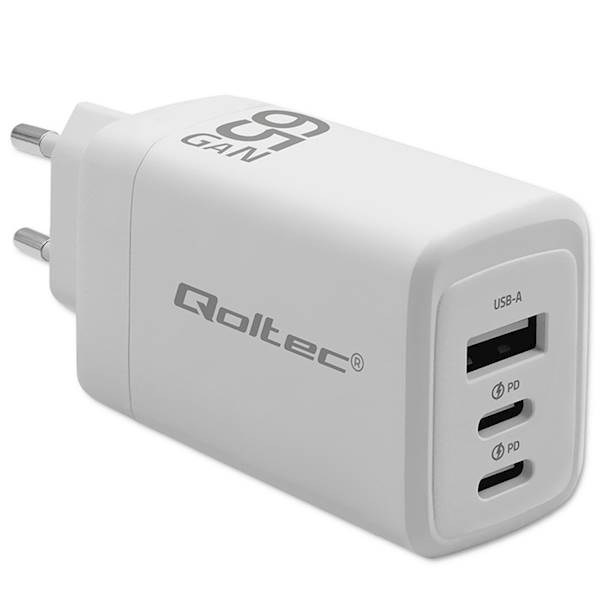Qoltec Ładowarka sieciowa 65W GaN | 5-20V | 3-3.35