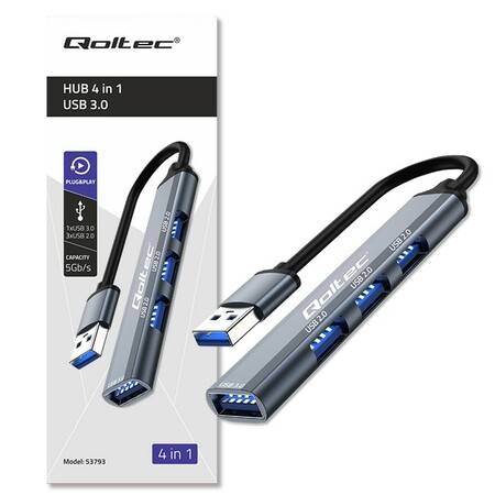 Qoltec Hub Adapter USB 3.0 4w1 | USB 3.0 | 3x USB 