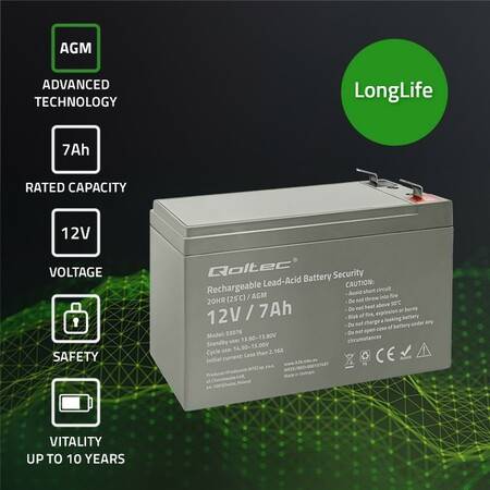 Qoltec Akumulator AGM | 12V | 7Ah | Bezobsługowy |