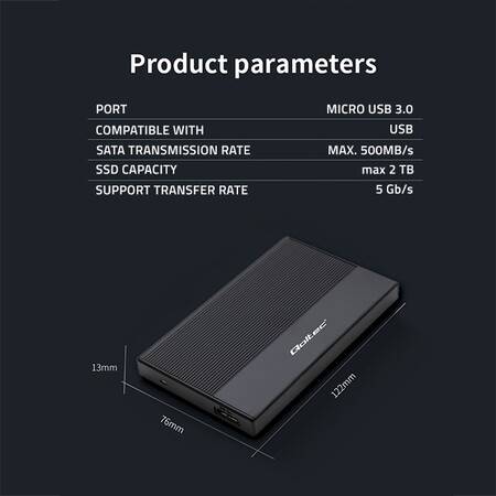 Aluminiowa Obudowa na dysk SSD HDD 2.5" czarna