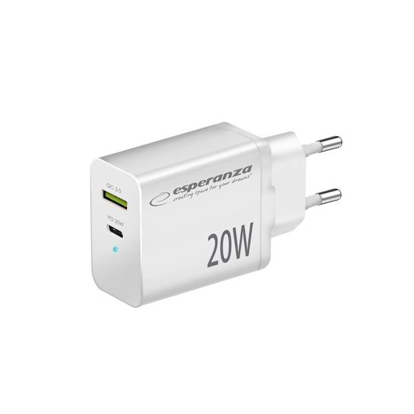 ESPERANZA ŁADOWARKA SIEC. 20W USB-C/USB-A EZC105W