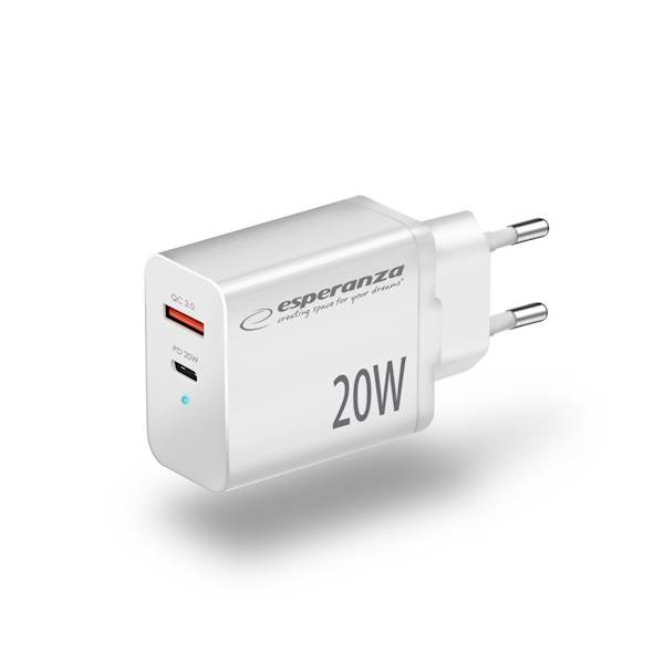 ESPERANZA ŁADOWARKA SIEC. 20W USB-C/USB-A EZC105W