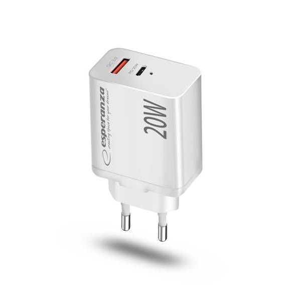 ESPERANZA ŁADOWARKA SIEC. 20W USB-C/USB-A EZC105W