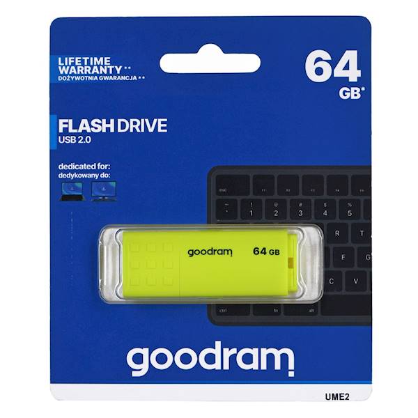 GOODRAM FLASHDRIVE 64GB UME2 USB 2.0 YELLOW