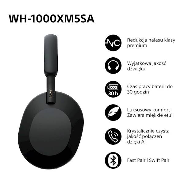 Słuchawki bezprzewodowe SONY WH-1000XM5SA Black