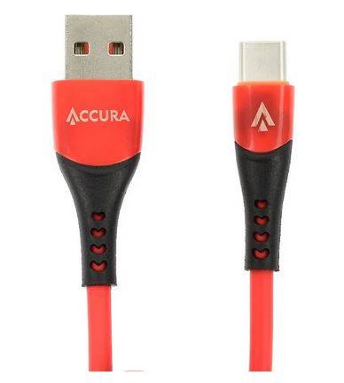 Accura USB-A - USB-C 1.0m gumowy 5V/2A czerwony