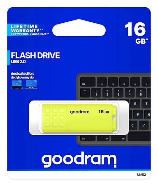 GOODRAM FLASHDRIVE 16GB UME2 USB 2.0 YELLOW