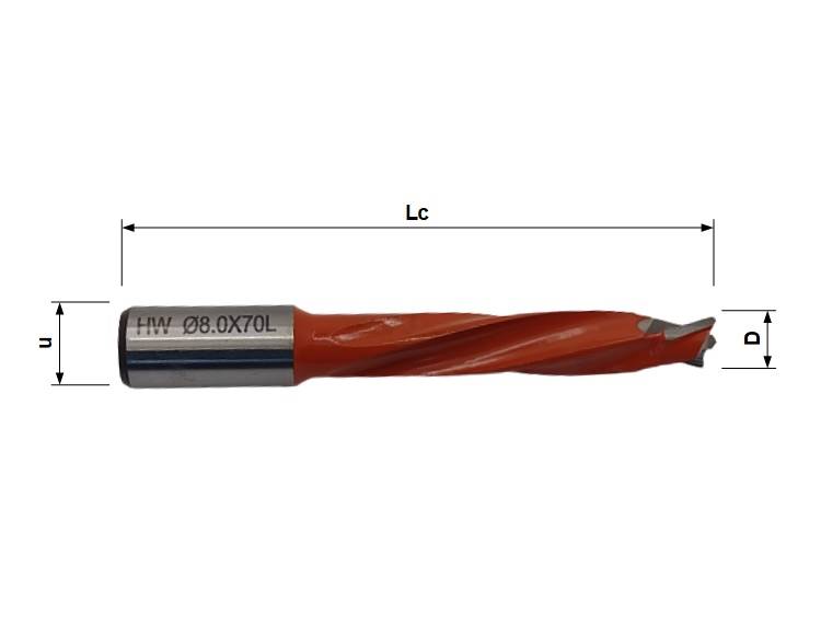 Wiertło nieprzelotowe D=4,8 Lc=57 u=10x20 P HM