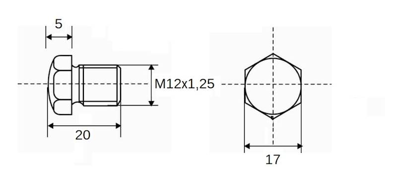 Śruba M12x1,25 L=20 na klucz 17  