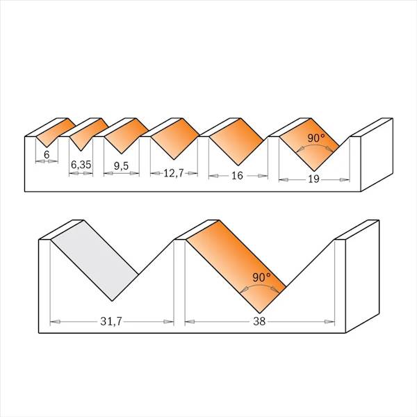 Frez trzp.V 90st D=6 B=8 d=8 L=38 z=2 CMT 