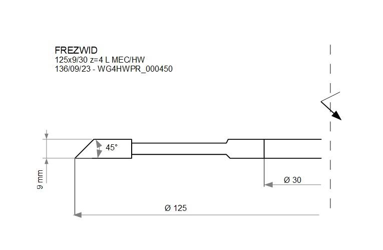 Frez nasadzany 2050 D=125 B=9 d=30 z=4.1 45 L HM 