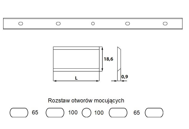 Nóż systemowy L=410 H=18,6 B=0,9 HSS 