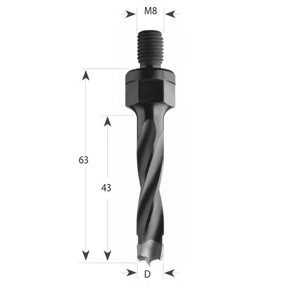 Wiertło nieprzelotowe D=5x43 Lc=63 u=M8 L HM
