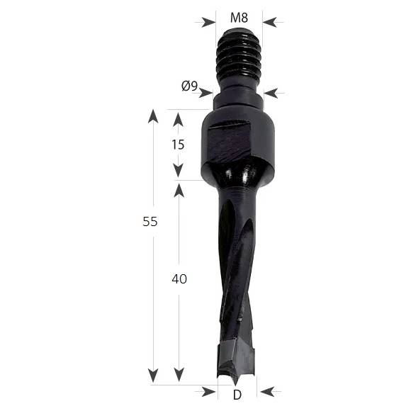 Wiertło nieprzelotowe D=5,2x40 Lc=55 u=M8/9 L HM