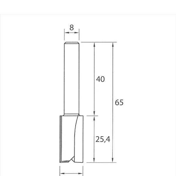 Frez trzp. D=12,55 H=25,4 d=8 z=2 L=65 P  